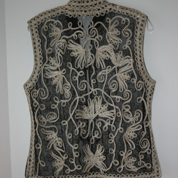 Jin Xiu Black and Gold Soutache Ribbon Embroidered Lace Vest R-498 - Picture 3 of 10